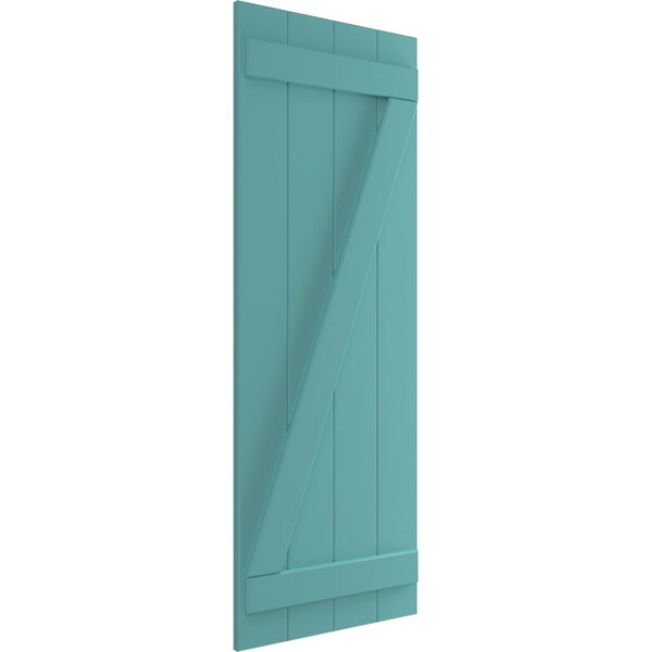 True Fit PVC, Four Board Joined Board-n-Batten Shutters W/Z-Bar, Pure Turquoise , 21 1/2W X 54H